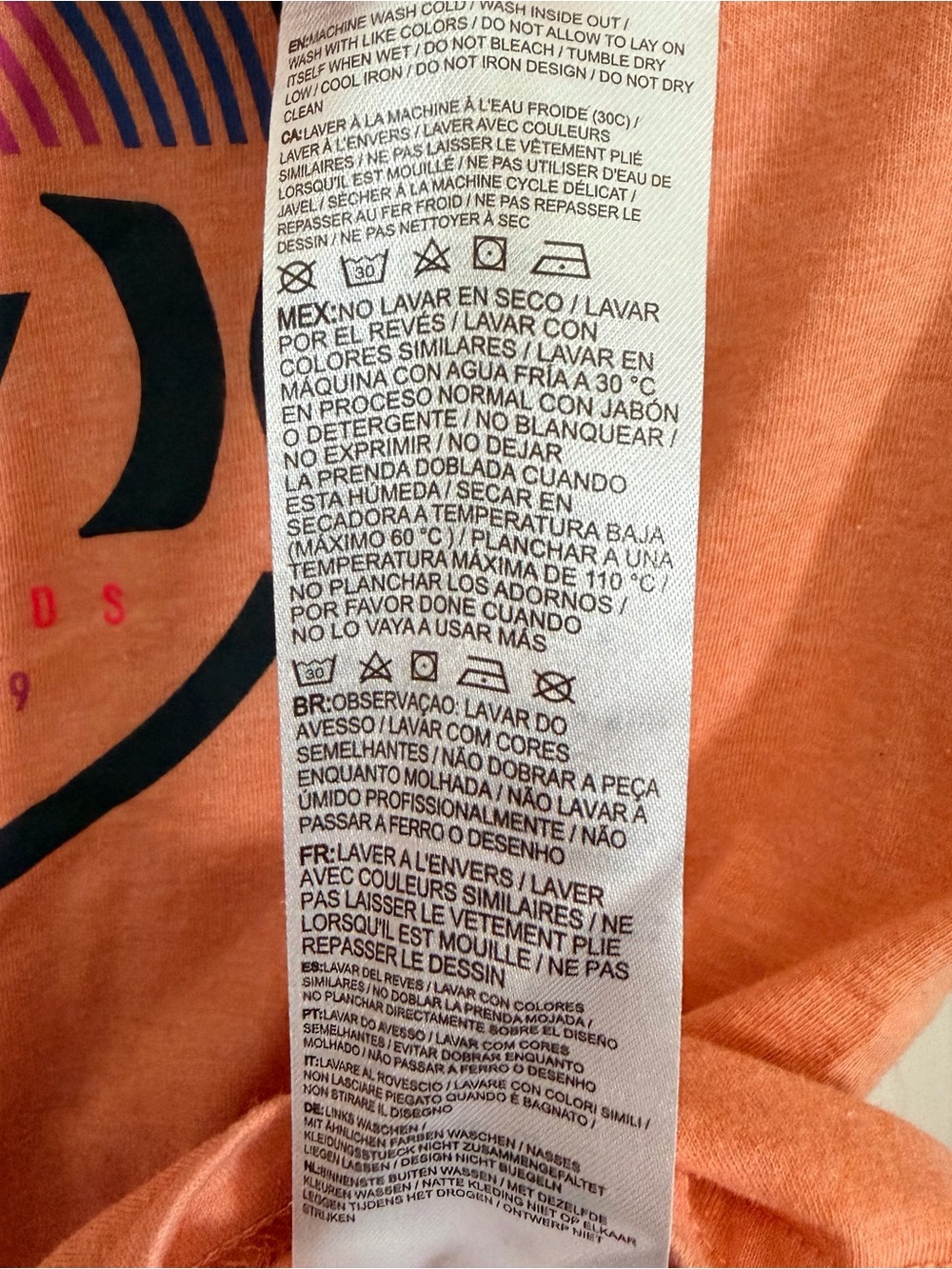 Hurley Orange Short Sleeve Tee with Navy & Pink Logo 18-20 - Picture 6 of 6